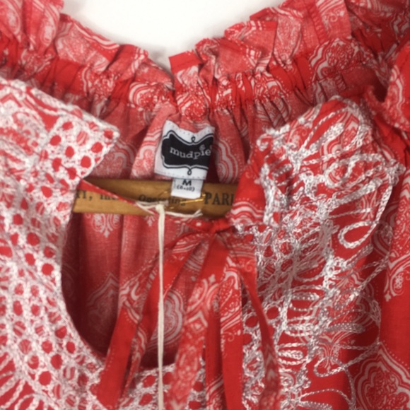 Mud Pie Cover Up Dress Red Paisley Bell Sleeve - Picture 5 of 8